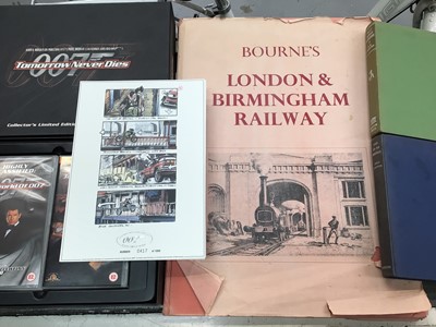 Lot 544 - Bourne's London & Birmingham Railway book, Tomorrow Never Dies limited edition video box set and two cricket books