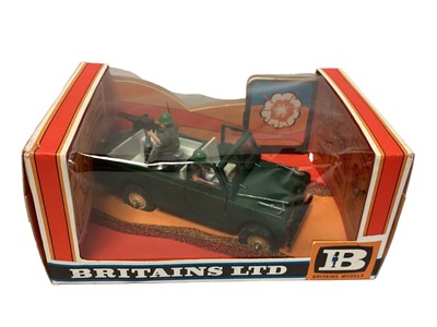 Lot 201 - Britains Military Land Rover No.9778, Fiat trattori (Brown Version) No.9528, Farm Land Rover No.9512 & Land Rover Freelander No.09484, all in window boxes (4)