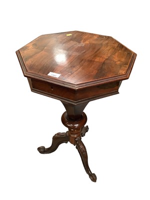 Lot 1201 - Victorian rosewood trumpet shaped needlework table with fitted interior, on tripod base