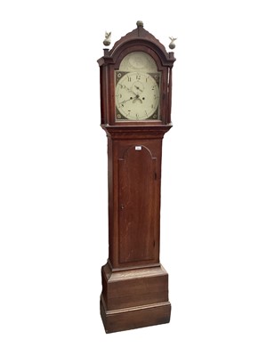 Lot 1204 - Georgian oak cased longcase, the painted arched dial signed R. Cole, Ipswich