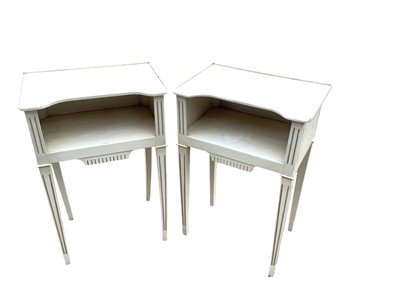 Lot 1222 - Pair of French cream bedside tables, 46.5cm wide, 31.5cm deep, 70.5cm high