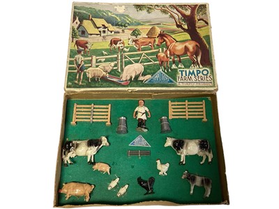 Lot 198 - Timpo Vintage Farm series Box Set including Farm Hand, Cattle, Pigs, Poultry, Milk Churns & Fence Hurdles (1)