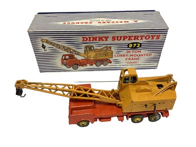 Lot 195 - Dinky Supertoys diecast model vehicles including 20-Ton Lorry Mounted Coles Crane No.972 & Dinky Toys Coles Mobile Crane No.971, both boxed (2)