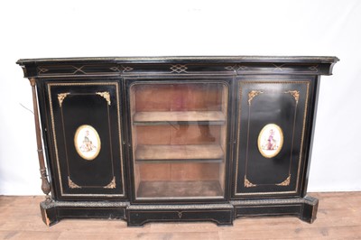 Lot 1383 - Victorian ebonised and gilt metal mounted breakfront credenza
