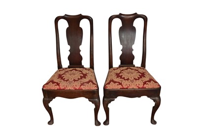 Lot 1395 - Pair of George I walnut side chairs