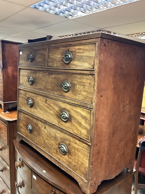 Lot 1295 - Georgian mahogany and pine chest of two short and three long drawers, 92cm wide, 46cm deep, 85cm high