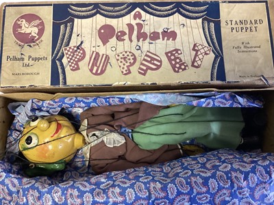 Lot 29 - Pelham Puppet "Turnip", boxed and two other clowns, plus plastic stick men Clowns (qty)