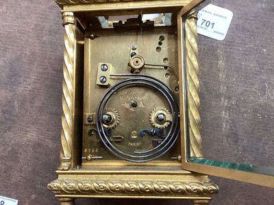 Lot 701 - Good quality late 19th century French repeating carriage clock