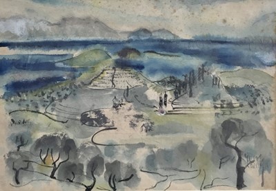 Lot 5 - Walter Hoefner (German 1903-1968) watercolour on paper, Korcula (1934), signed with monogram and dated 1934.