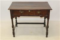 Lot 1472 - Early 18th century oak side table with single...