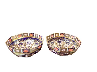 Lot 1101 - Pair of Royal Crown Derby Imari octagonal bowls, printed marks, pattern 1128, 19.5cm wide