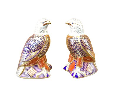 Lot 1103 - Pair of Royal Crown Derby Imari Bald Eagle paperweights, no stoppers, 17cm high