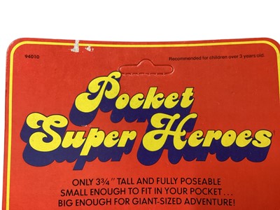 Lot 4 - Mego Corp (c1979) Pocket Super Heroes Superman 4” action figure, on card with bubblepack No.94010 & Star Trek Five Face 3 3/4” action figure , Remco Defenders of Peace Granite US15 & Wonder Woman (4)