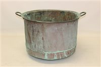 Lot 1477 - Very large riveted copper vessel with everted...
