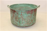 Lot 1478 - Very large riveted copper vessel with everted...