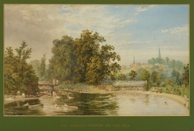 Lot 955 - Frederick Tully Lott (1828-1899) watercolour - Swimming at The Ducker, Harrow on the Hill, signed, 31.5cm x 52cm, in glazed gilt frame