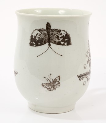 Lot 214 - Rare Worcester mug, printed by Robert Hancock with Bubbles and The Doll, after Gravelot, 3 ½” high, circa 1758