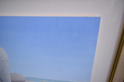 Lot 973 - *Rob P. Milliken (b.1948), egg tempera on board "Contemplation" (stones on the shore), signed, 20cm x 30cm, in glazed frame