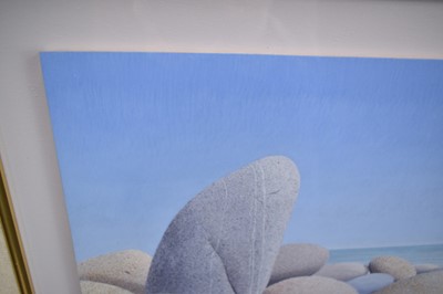 Lot 973 - *Rob P. Milliken (b.1948), egg tempera on board "Contemplation" (stones on the shore), signed, 20cm x 30cm, in glazed frame