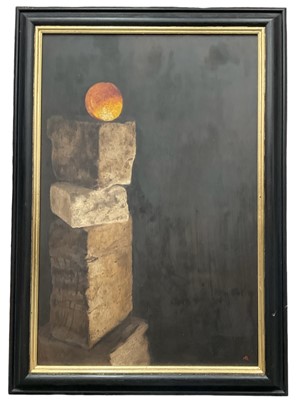 Lot 168 - Oil on canvas, stones and moon, signed with monogram AR