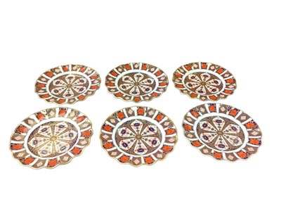 Lot 1110 - Set of six Royal Crown Derby Old Imari pattern 1128 fluted plates, 21.5cm diameter