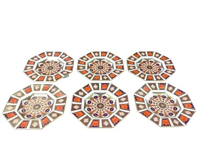 Lot 128 - Set of six Royal Crown Derby Old Imari pattern 1128 octagonal plates, 22.5cm diameter