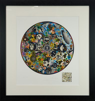 Lot 1107 - Richard Drew, known as Zacron (British, 1943-2012) screenprint - Led Zeppelin III album pin wheel, signed and numbered 5/500, 64 x 57cm, glazed frame. NB: Although numbered from an edition of 500,...
