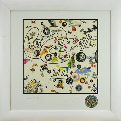Lot 1111 - Richard Drew, known as Zacron (British, 1943-2012) silkscreen print - Led Zeppelin III album cover, signed and inscribed 'Artist's proof', 67 x 67cm, glazed frame. NB: An unknown number of prints w...