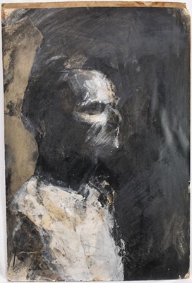 Lot 1119 - Richard Drew, known as Zacron (British, 1943-2012) mixed media on board, Head study, signed and dated 1965 verso, 57 x 38cm
