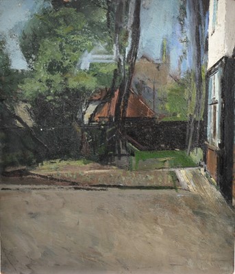 Lot 1120 - Richard Drew, known as Zacron (British, 1943-2012) oil on board, View from a window, 48 x 41cm