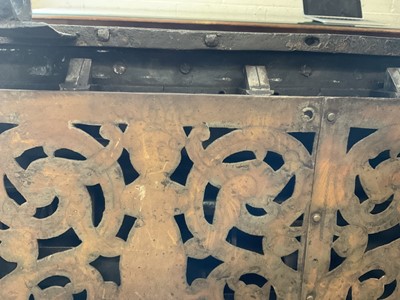 Lot 1441 - 17th century German iron Armada chest with intricate locking system, key marked S. Morden