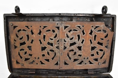 Lot 1441 - 17th century German iron Armada chest with intricate locking system, key marked S. Morden