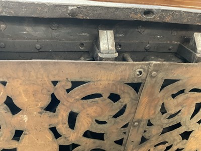 Lot 1441 - 17th century German iron Armada chest with intricate locking system, key marked S. Morden