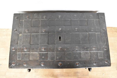 Lot 1441 - 17th century German iron Armada chest with intricate locking system, key marked S. Morden