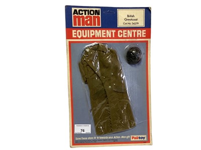 Lot 76 - Palitoy Action Man Equipment Centre British, & French & German Greatcoat, on card vacuum packed No.34279 (5)