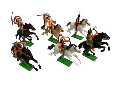 Lot 220 - Britains Trade Wild West Box with 6 mounted Indians & 23 foot Cowboys & Indians (1)