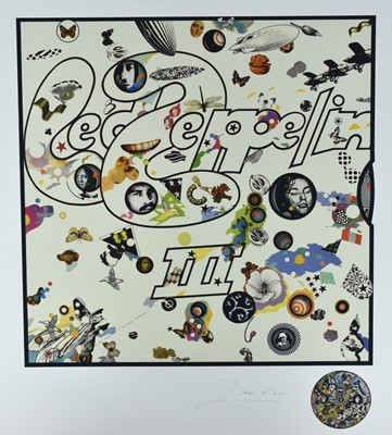 Lot 1122 - Richard Drew, known as Zacron (British, 1943-2012) silkscreen print - Led Zeppelin III album cover, signed, unframed - sheet size 68 x 68cm NB: An unknown number of prints were made but believed by...
