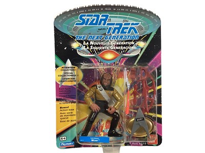 Lot 157 - Playmates Ban Dai (c1993) Star Trek The Next Generation action figures including Data, Deanna Troi, Jean-Luc Picard, Gowron, Romulan, Geordi La Forge, William T. Riker, Lieutenant Worf & Ferengi (B...