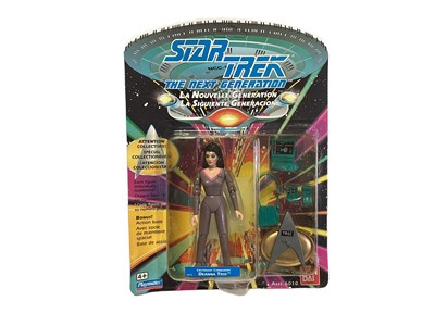 Lot 157 - Playmates Ban Dai (c1993) Star Trek The Next Generation action figures including Data, Deanna Troi, Jean-Luc Picard, Gowron, Romulan, Geordi La Forge, William T. Riker, Lieutenant Worf & Ferengi (B...