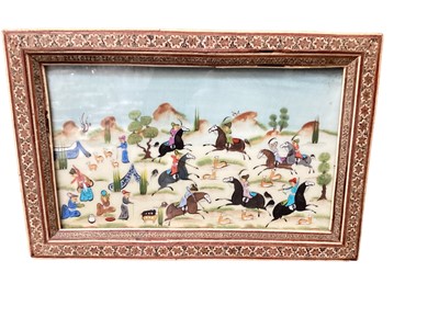 Lot 395 - Persian scene on ivorine, of huntsmen