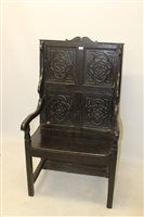 Lot 1506 - 19th century carved oak narrow settle with...