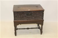 Lot 1507 - 17th century oak bible box on later stand,...