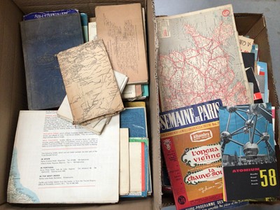 Lot 319 - Two boxes of vintage road maps, car workshop manuals, booklets and other ephemera