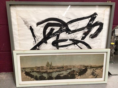 Lot 327 - Abstract ink painting, signed and date '63 in glaze frame and an Amsterdam print (2)