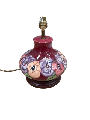 Lot 1140 - Moorcroft Pottery pansy pattern table lamp