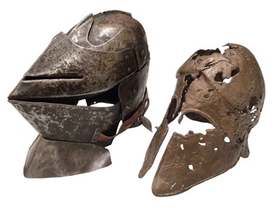 Lot 342 - Handmade bronze replica of a 500BC helmet and a handmade replica of a 15th century Italian Armet helmet (2)