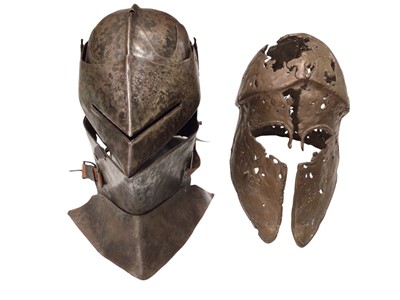 Lot 342 - Handmade bronze replica of a 500BC helmet and a handmade replica of a 15th century Italian Armet helmet (2)