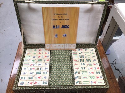 Lot 354 - Mah jong set with bamboo and bone pieces in original fitted silk covered case