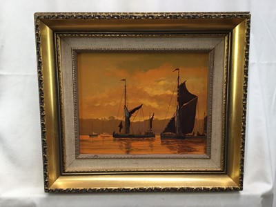 Lot 136 - W. W. F. Burton pair oils on boards 'Thames barges' and 'Home at Sundown', in gilt frames, 19cm x 25cm.