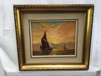 Lot 136 - W. W. F. Burton pair oils on boards 'Thames barges' and 'Home at Sundown', in gilt frames, 19cm x 25cm.